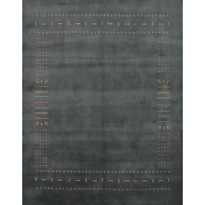 Hand Knotted Oriental 100% Wool Carpet Tribal Animal Pictorial Greys & Charcoal Gabbeh Area Rug - 7' 10'' X 7' 10''
