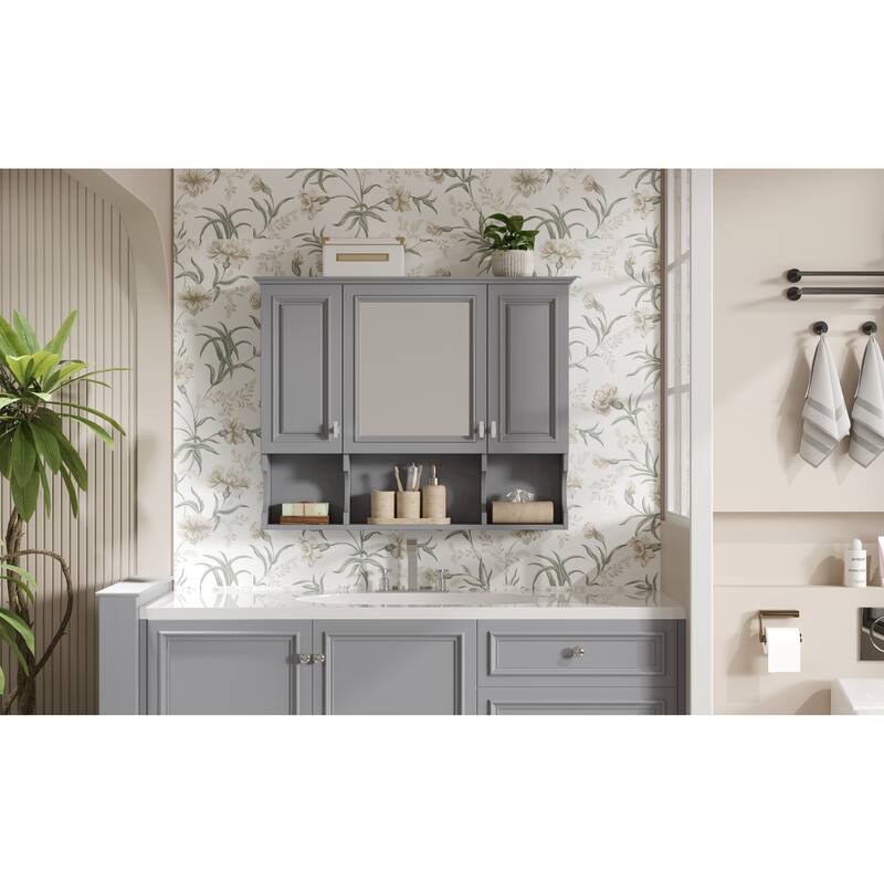 GDFStudio - Rivermont Modern Wall Mounted Bathroom Medicine Cabinet with Mirror and Open Shelves - 35'' x 28''