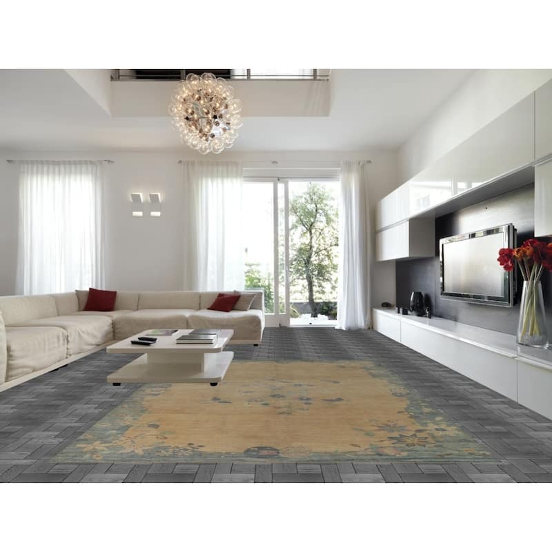 Hand Knotted Oriental 100% Wool Carpet Traditional Floral Beige & Ivories Art Deco Area Rug - 13' 5'' X 9' 8''