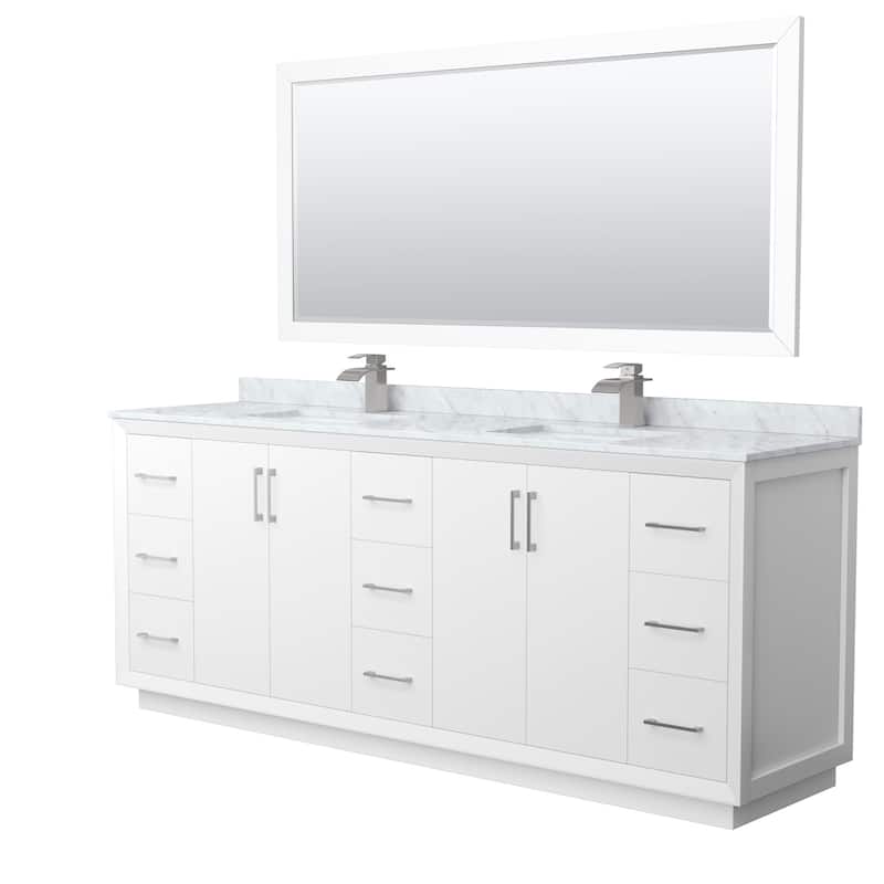Wyndham Collection WCF414184D-NAT-UNSM70 Strada 84" Free Standing - White / Brushed Nickel Hardware