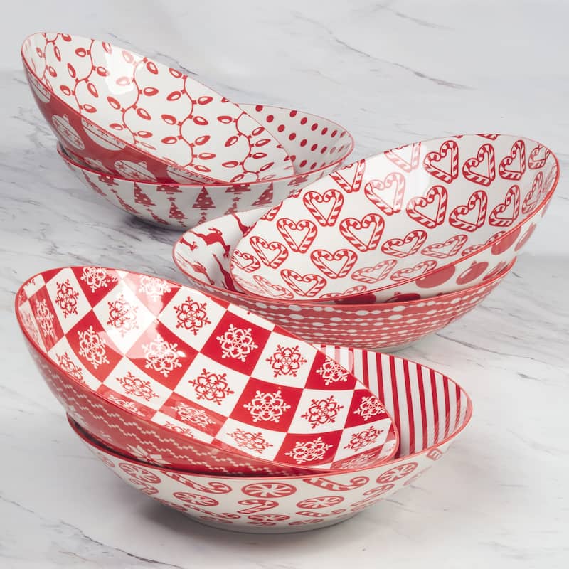 Certified International Peppermint Candy 40 oz. Soup Bowls, Set of 6 Assorted Designs - 40 oz.