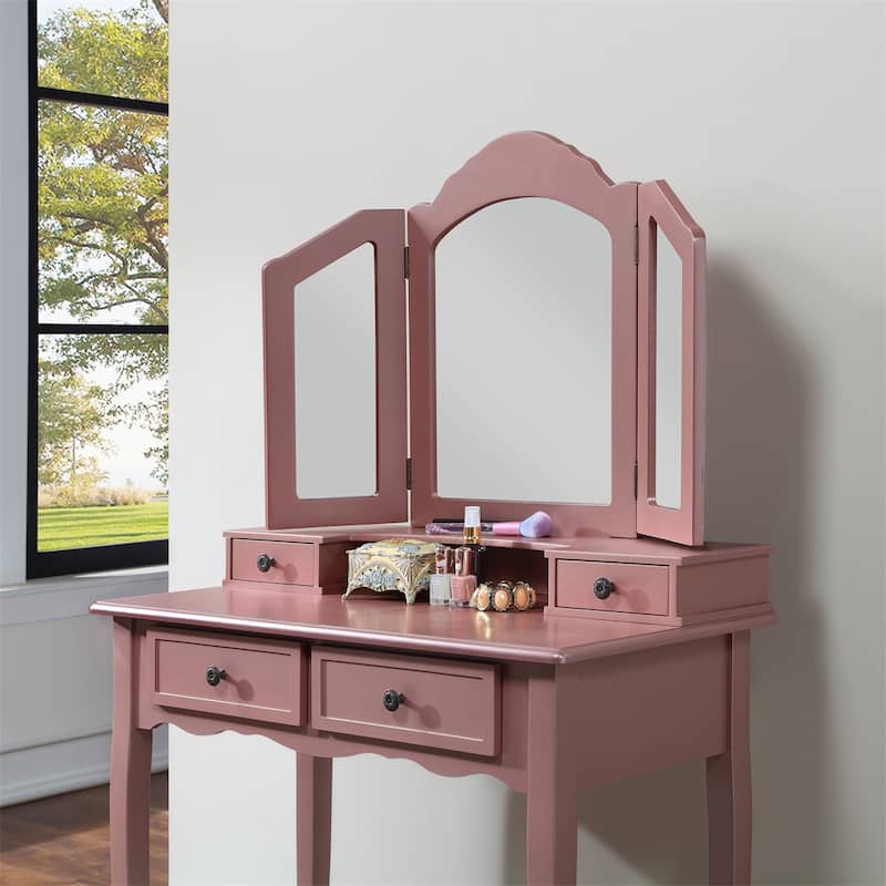 Wooden Vanity Make Up Table and Stool Set
