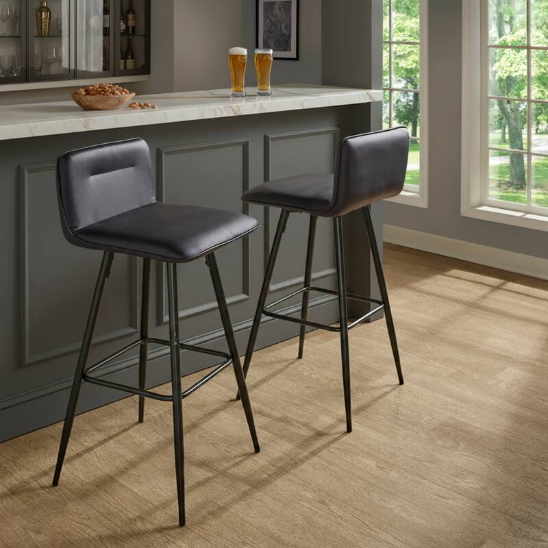 Porch & Den Kerby 30" Fixed-Height Swivel Bar Stool with Metal Legs & Square Footrest (Set of 2)