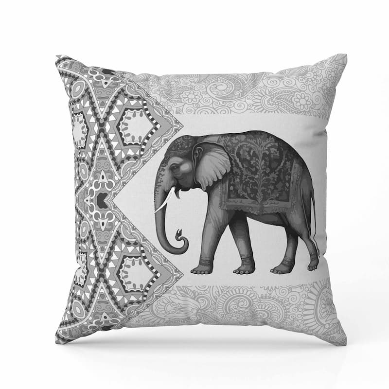 Floraphant Indoor/Outdoor Reversible Throw Pillow Grey and Black