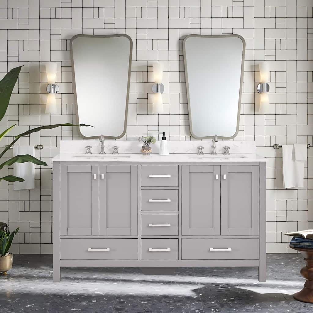 Prismosaic 60 in. Lunar Gray Vanity with Countertop & Splash, Double Sinks