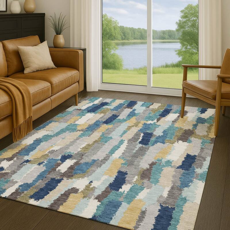 Machine Washable Indoor/ Outdoor Contemporary Stacks Chantille Rug