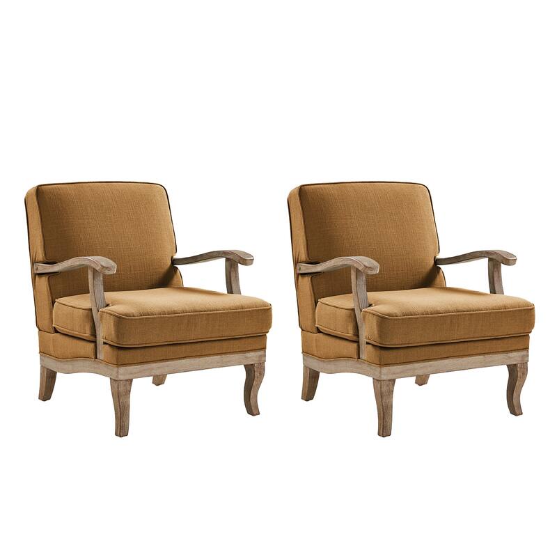 HULALA HOME Rinaldo Farmhouse Polyester Armchair with Comfortable Backrest and Solid Wood Legs Set of 2