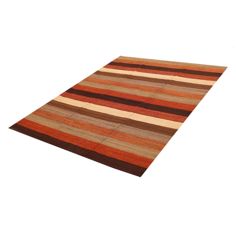 ECARPETGALLERY Flat-Weave Boho Copper Wool Kilim - 8'0 x 10'1