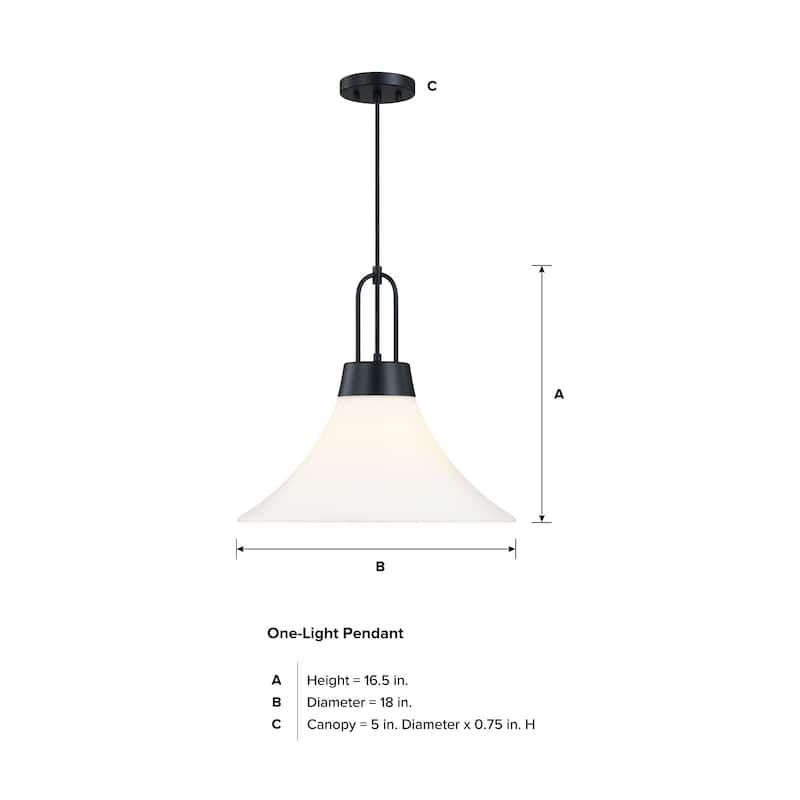 Evergreen Oasis 60 Watt 1-Light Matte Black Down Pendant Light with Etched Opal Glass Shade - 16.5