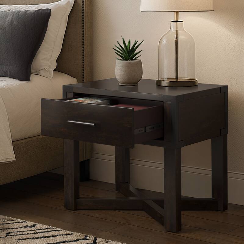 Mendocino Wood Finish X-Base End Table with Drawer by iNSPIRE Q Classic