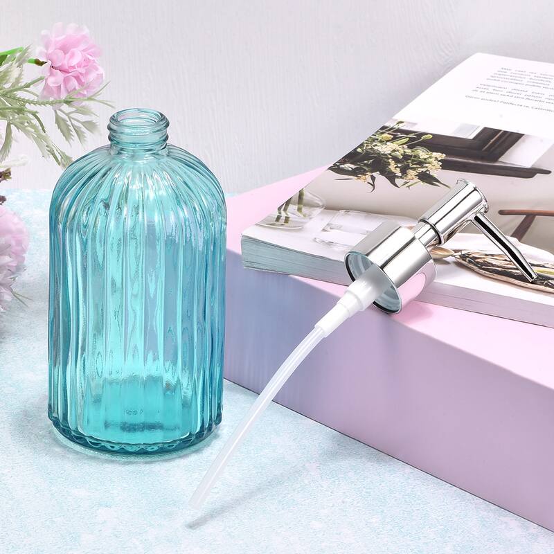 Soap Dispenser - 13.5Oz Glass Dish Hand Soap Dispenser with Silvery Pump for Kitchen Bathroom