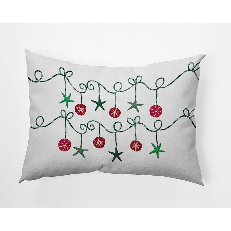 Sea Ornaments Beachy Christmas Accent Pillow - 14" x 20" - Forest Green