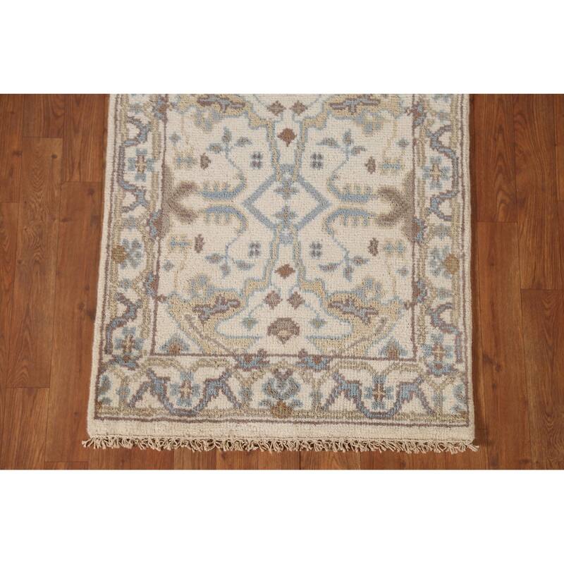 Beige / Ivory Oushak Oriental Runner Rug Handmade Wool Carpet - 2'6"x 11'8"