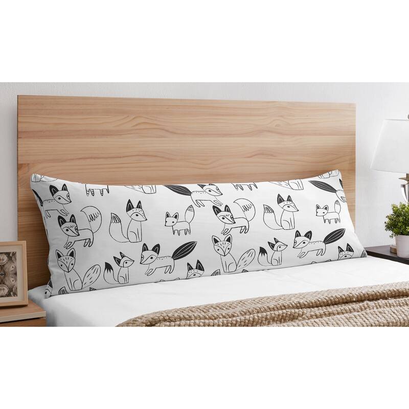 Sweet Jojo Designs Black and White Fox Collection Body Pillow Case - Multi