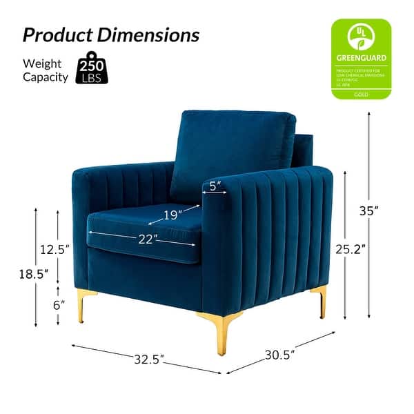 dimension image slide 0 of 8, Ganymedes Modern Velvet Accent Arm Chair with Golden Legs by HULALA HOME