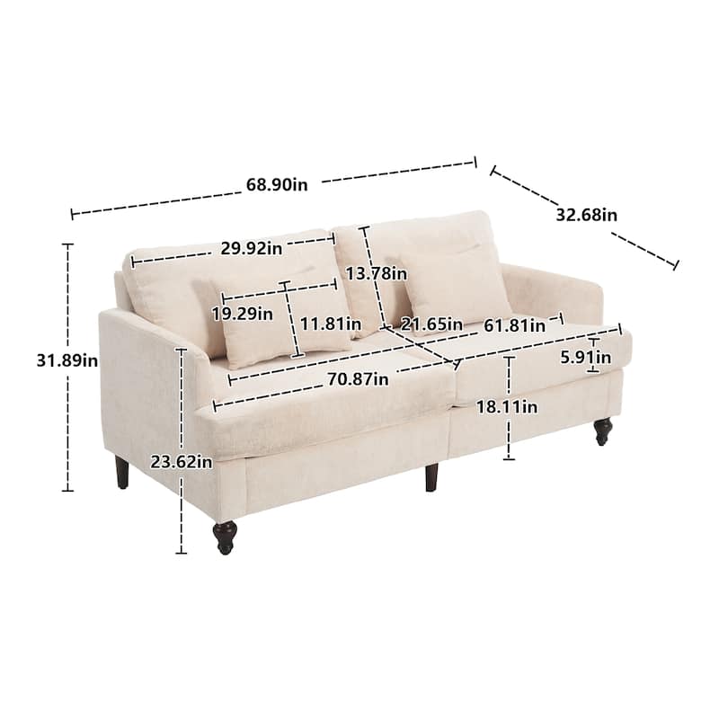 Chenille Fabric Loveseat Sofa, 2-Seater Sofa Couch with Extra Deep Seats, Upholstered Lounge Sofa with Wood Legs