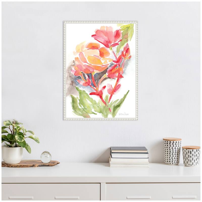 Kate and Laurel Sylvie Loose Orange Begonia Framed Canvas by Patricia Shaw