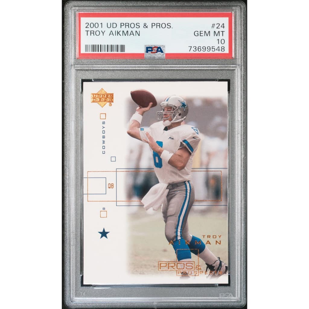 Troy Aikman 2001 Upper Deck Pros & Pros Football Card #24 Graded PSA 10 - 8'6" x 11'6"