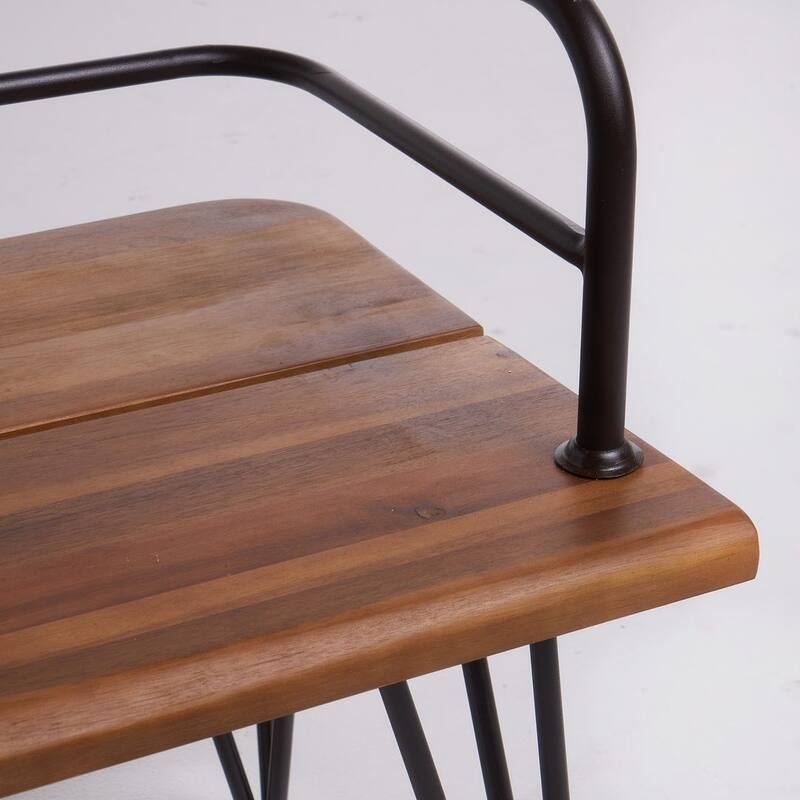 Outdoor Bench Teak Wood and Metal Rustic Patio Furniture by Christopher Knight Home