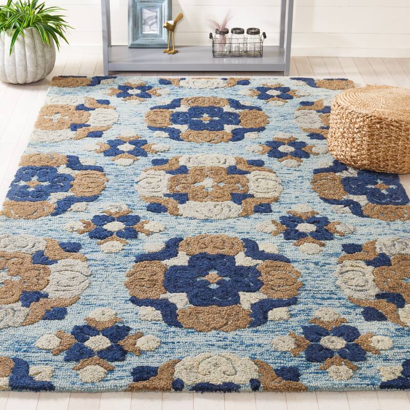 SAFAVIEH Handmade Blossom Osane Modern Floral Wool Rug - 5' x 8' - Blue/Multi