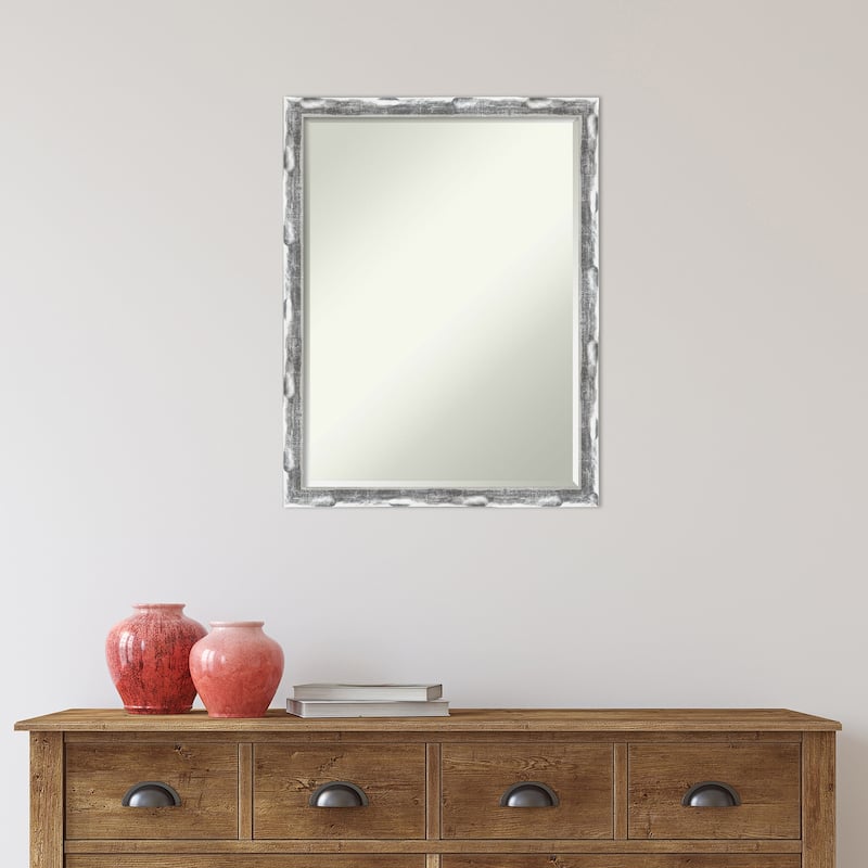 Petite Bevel Bathroom Wall Mirror - Scratched Wave Chrome Frame - Scratched Wave Chrome - 20 x 26 in