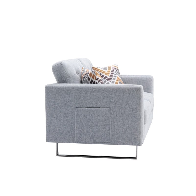 Linen Fabric Loveseat Chair Set, 2-Seater Sofa with Metal Legs, Small Loveseat Sofa with Side Pockets and Throw Pillows