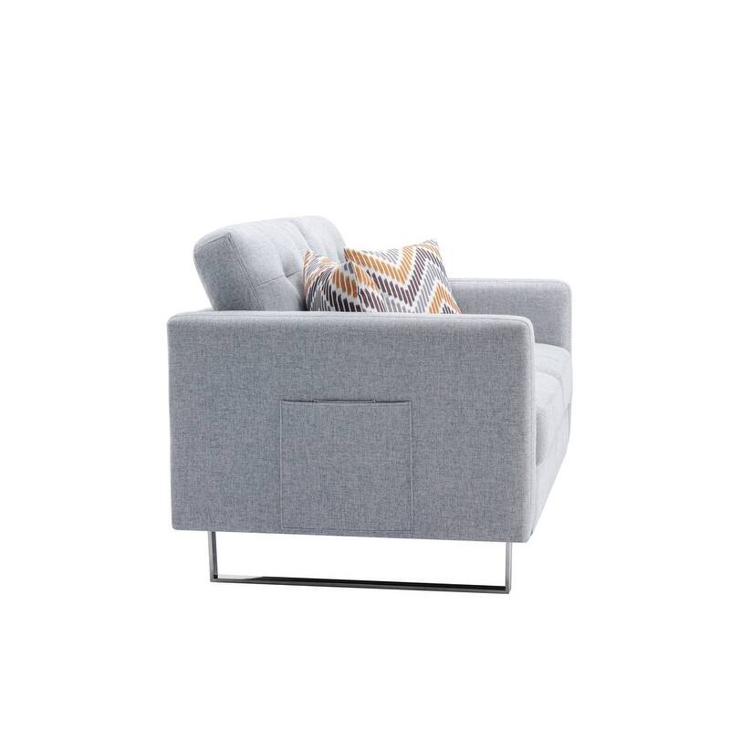 Victoria Linen Fabric Loveseat w/ Metal Legs Side Pockets and Pillows