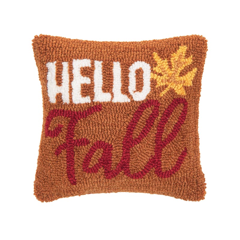 Hello Fall Hooked Throw Pillow