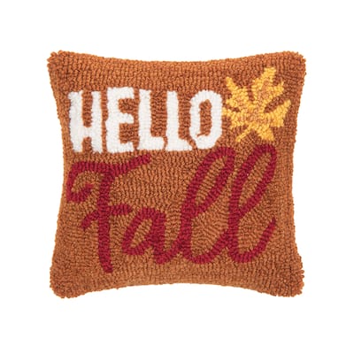 Hello Fall Hooked Throw Pillow
