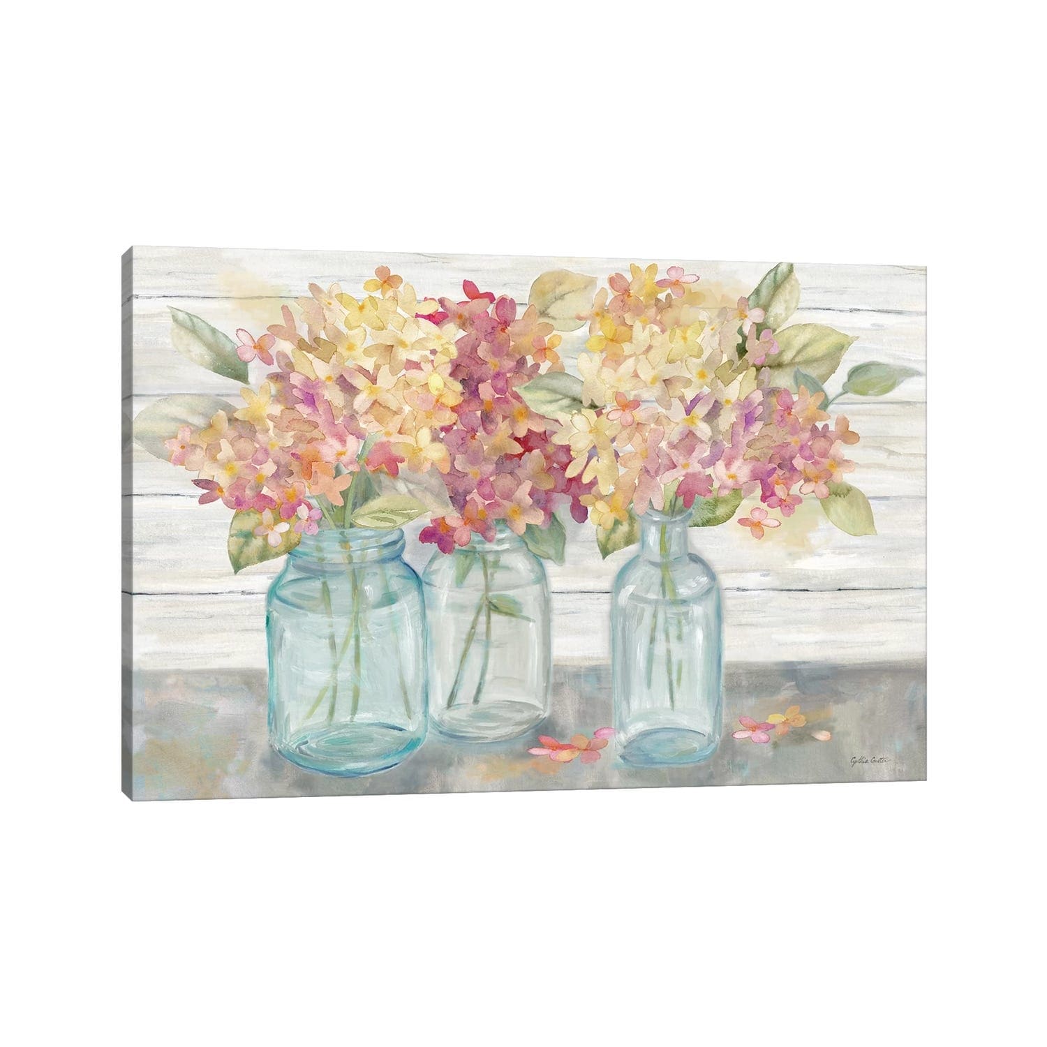 iCanvas "Farmhouse Hydrangeas in Mason Jars Spice" by Cynthia Coulter Canvas Print