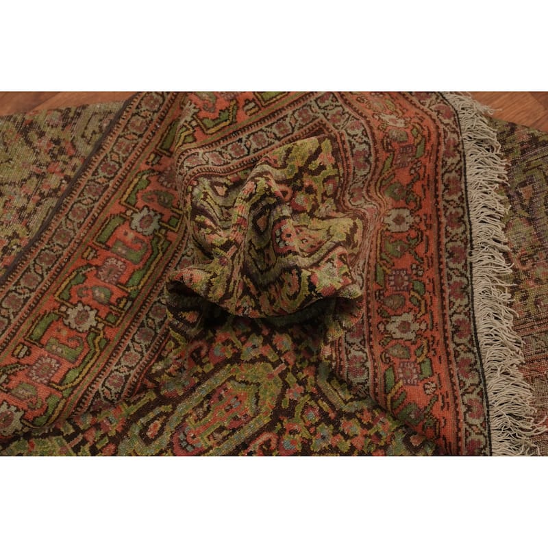 Hand Knotted Oriental 100% Wool Carpet Traditional Geometric Brown Senneh Area Rug - 6' 5'' X 4' 1''