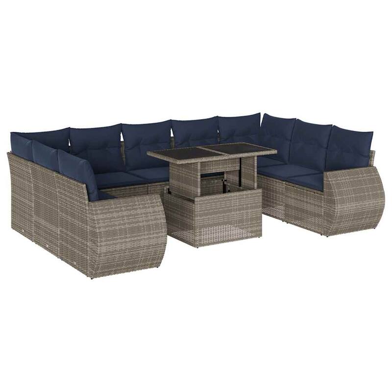 vidaXL 10 Piece Patio Sofa Set with Cushions Black/Brown/Gray Poly Rattan
