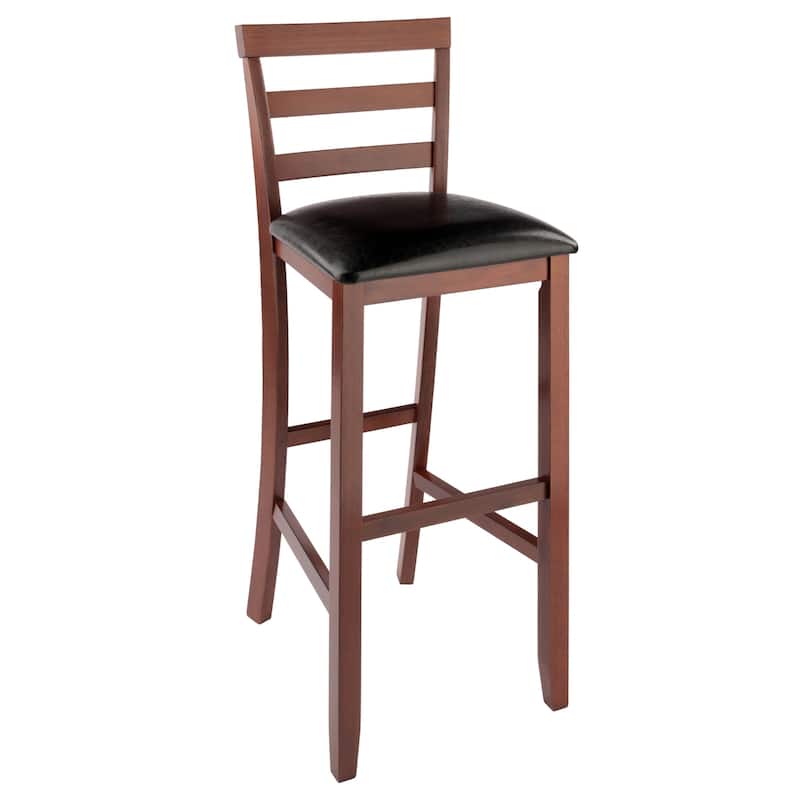2 Piece Walnut Brown and Black Cushioned Ladder Back Barstools 43"