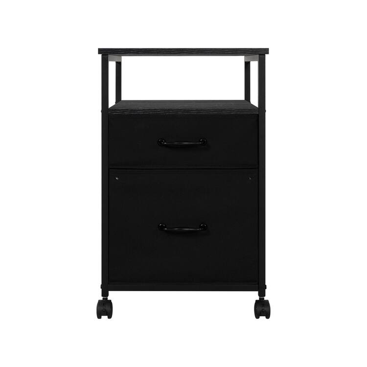 2 Drawer Mobile File Cabinet Rolling Printer Stand with Open Storage Shelf Fabric Vertical Filing Cabinet