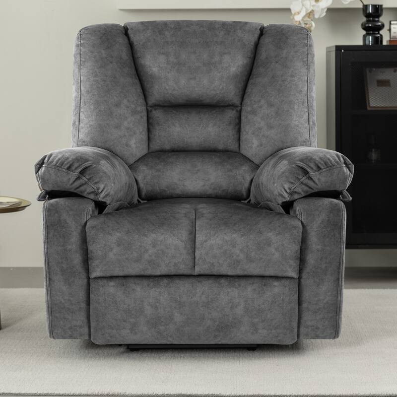Grey Oversized Velvet Upholstered Power Lift Massage Recliner with 8-Point Vibration Massage, Lumbar Heating, Side Pockets