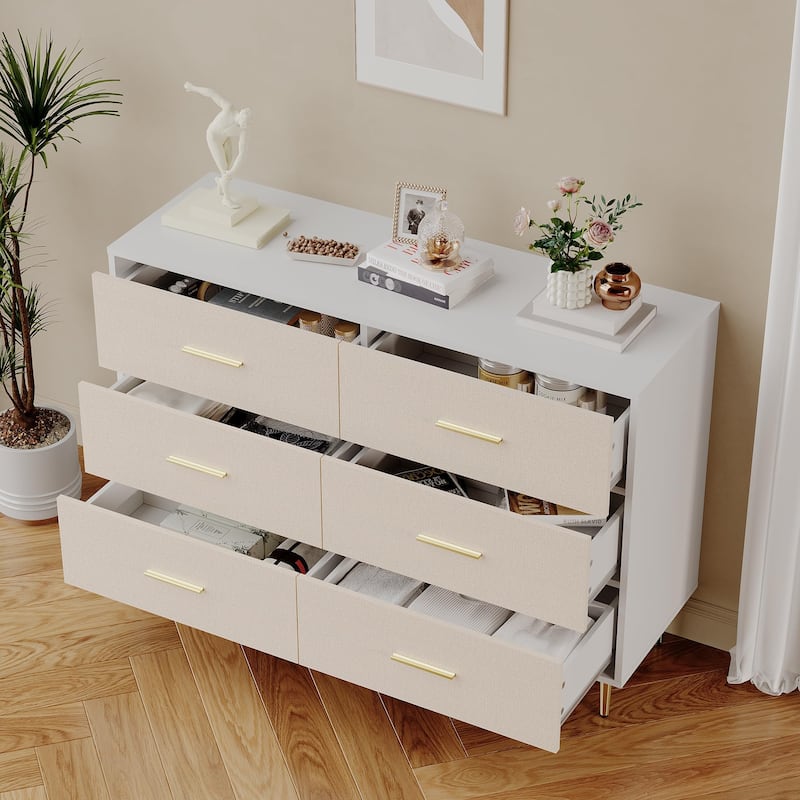 3/5/6/7/8 Drawer Dresser for Bedroom, Modern Wooden Chest of Drawers with Gold Handles