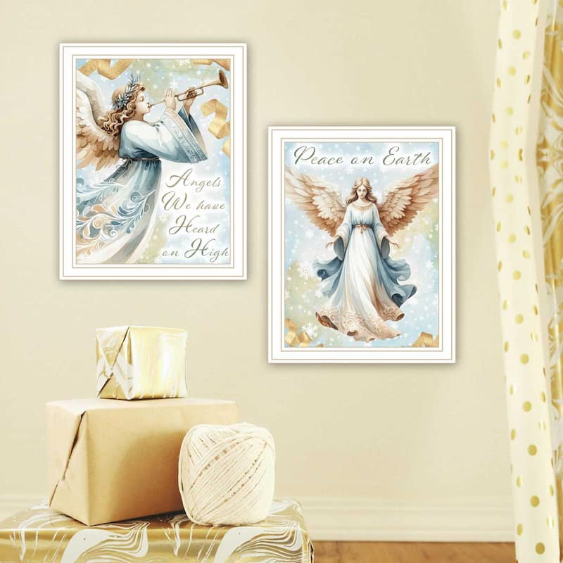 2-Piece Framed Wall Art Set - Angels We Have Heard on High, White Frame