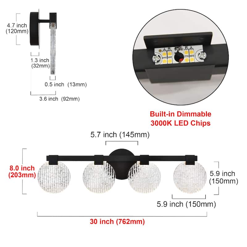 Modern 4-Light Black Vanity Light