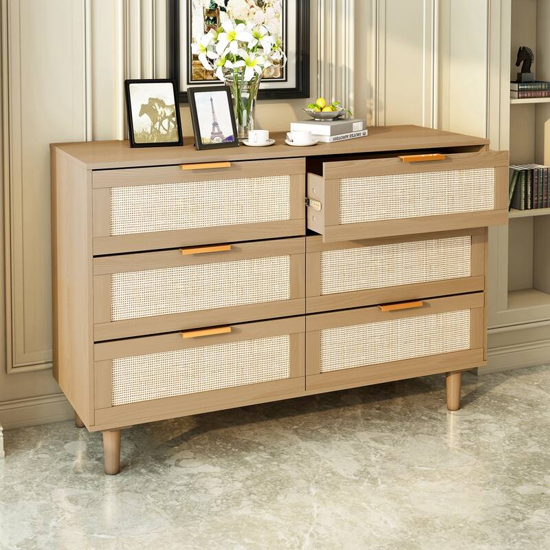 6 drawers Rattan dresser Rattan Drawer - Oak