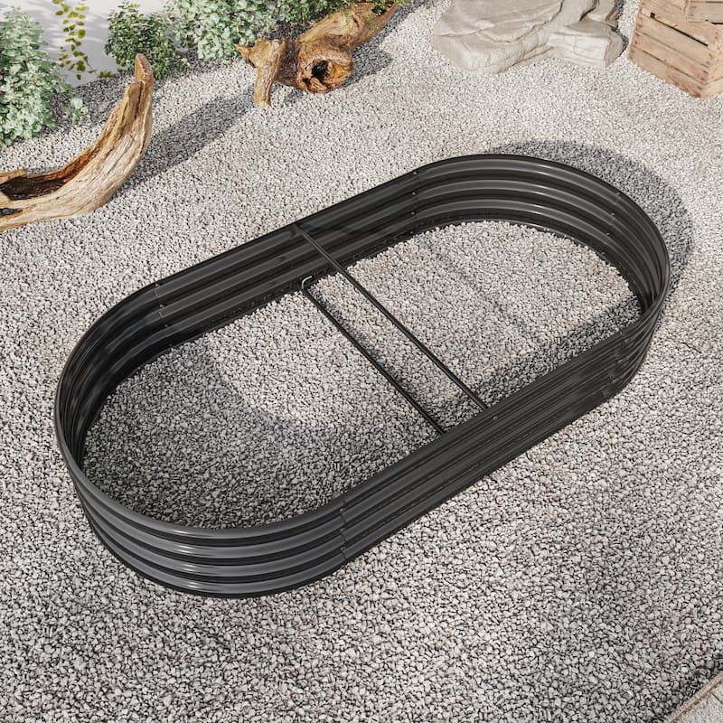 GDFStudio - Large Oval Metal Raised Garden Bed for Vegetables, Flowers, and Plants, Outdoor Backyard Planter Box