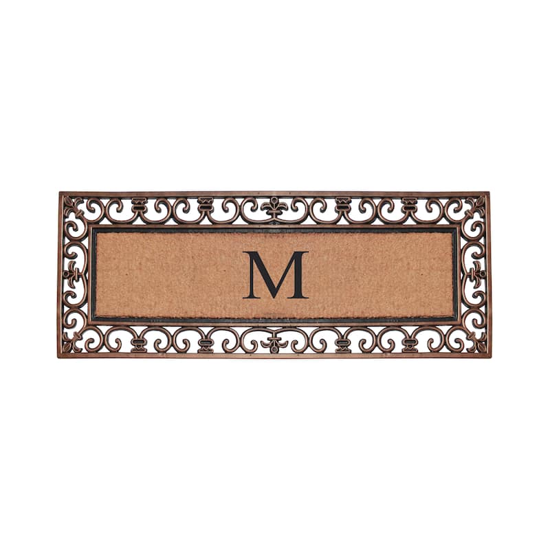 A1HC Rubber and Coir Paisley Border Myla Double Door Monogrammed Doormat Bronze - M