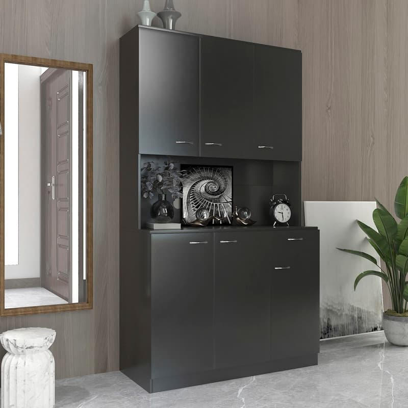 Kitchen Pantry Cabinet Storage Hutch with 6-Doors, 1-Open Shelves and 1-Drawer