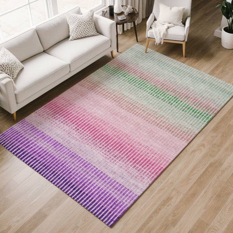 Machine Washable Indoor/ Outdoor Contemporary Stripes Chantille Rug