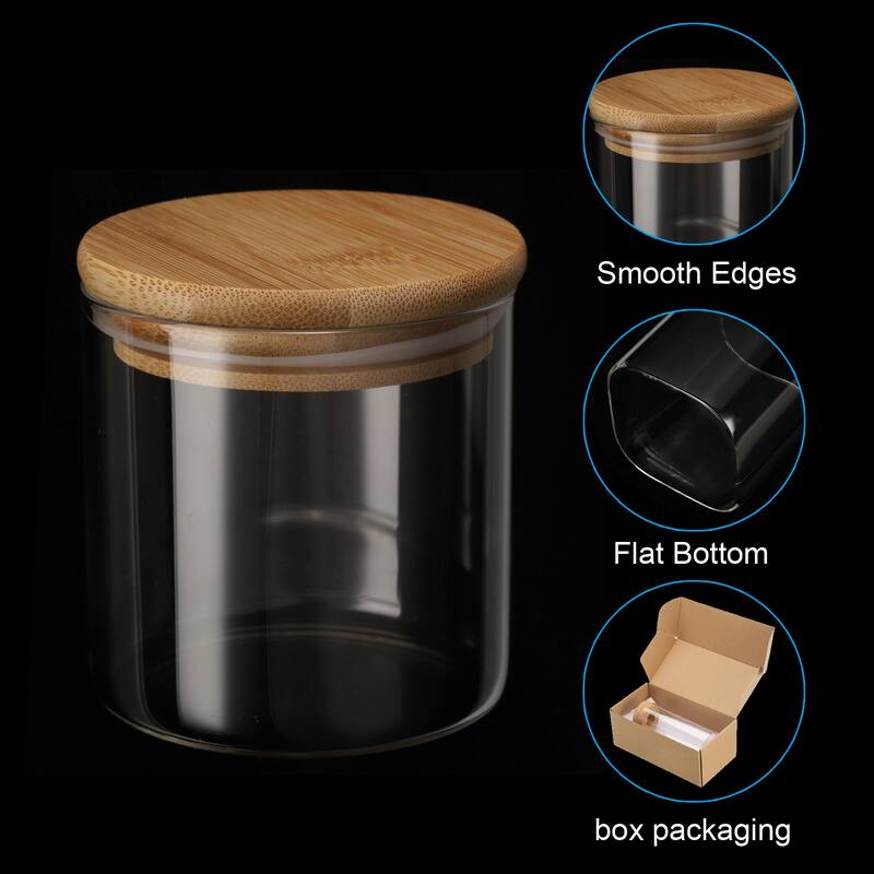 2Pcs 17oz Glass Jar with Airtight Bamboo Lid Glass Kitchen Container (12x8cm) - Transparent