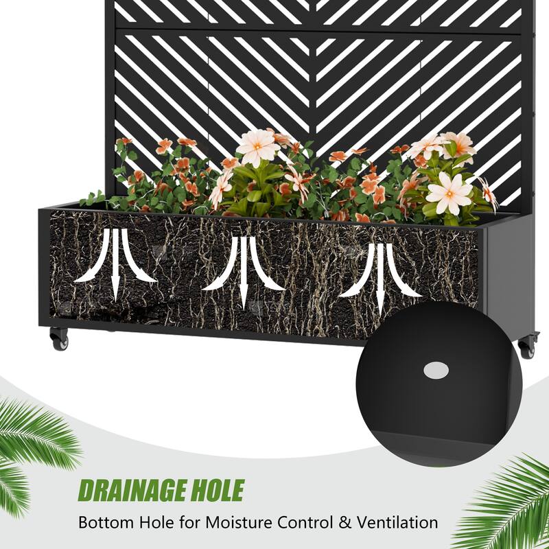 Outdoor Planters Metal Planter Box with Trellis with Wheels(Set of 2)