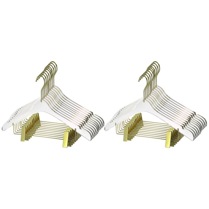 YBM Home Quality Acrylic Clear Hangers with Clips, Men - Pack of 20 - Gold