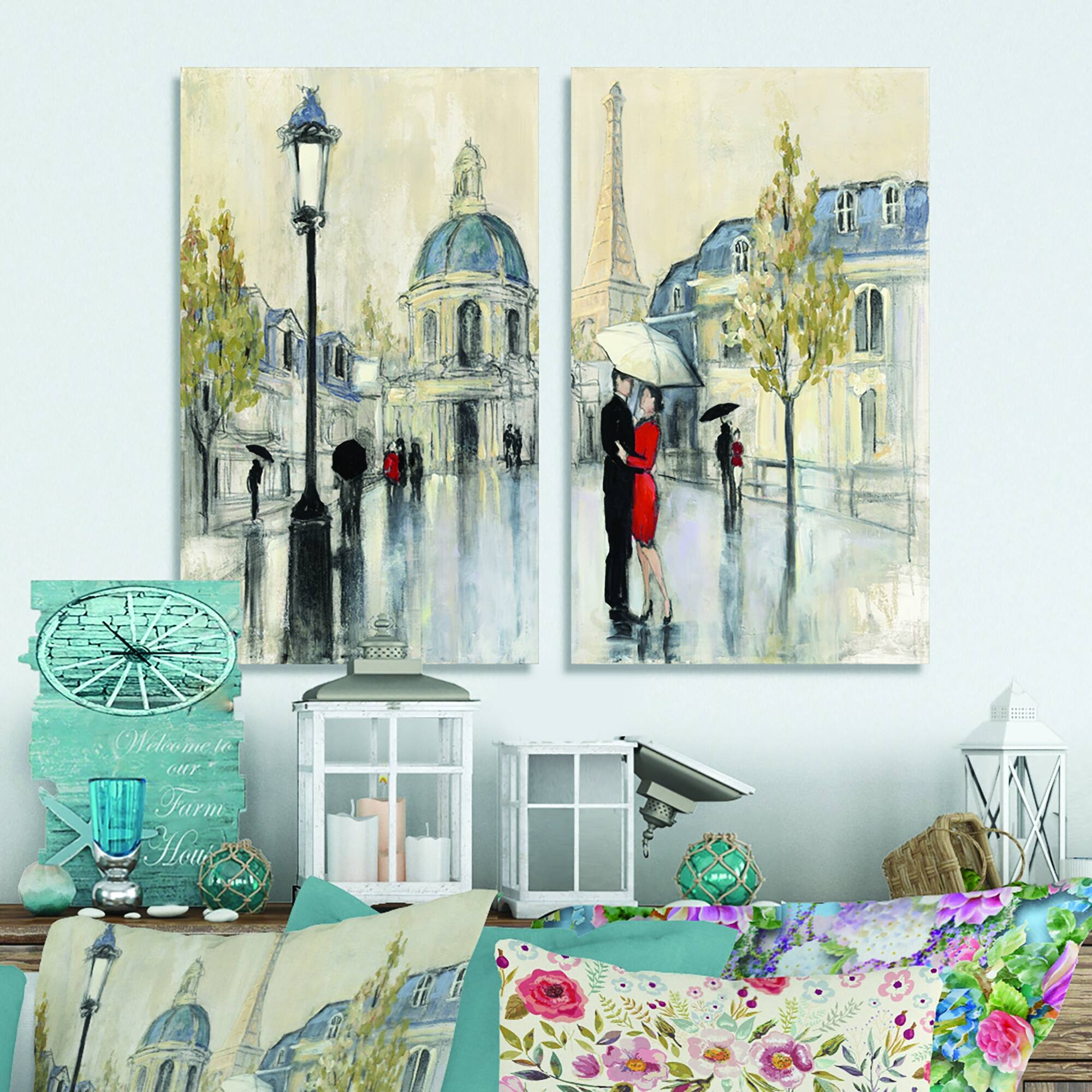 Designart "Love in Paris I" Romantic French Country Canvas Wall Art