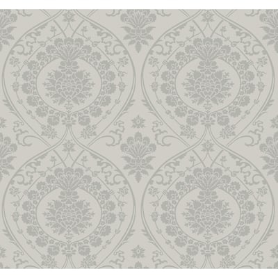 Fargo Gray/Silver Non-Woven Unpasted Damask Imperial Damask Wallpaper Covers about 60.75 sq. ft.