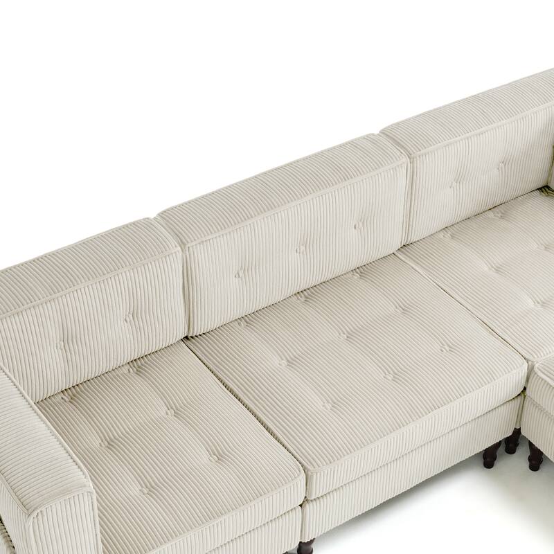 UIXE 4 - Piece Corduroy Sectional Sofa with Flip-Top Storage Ottoman Coffee Table