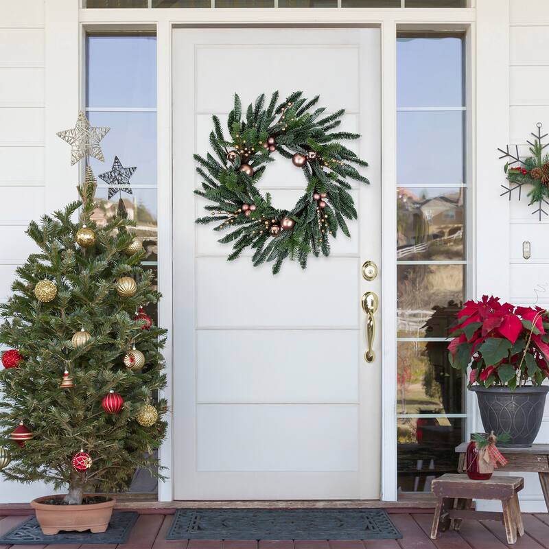 Ball Ornaments Artificial Christmas Wreath - 28" -Rose Gold - Unlit